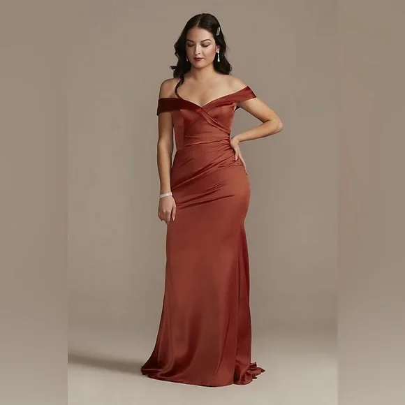 chinese dress ladies Tina Holly Couture BA306 Wine French Satin Off Shoulder Mermaid Dress main image 0